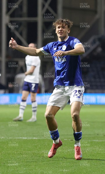 080425 - Preston North End v Cardiff City - Sky Bet Championship - Will AIves of Cardiff celebrates 1st goal