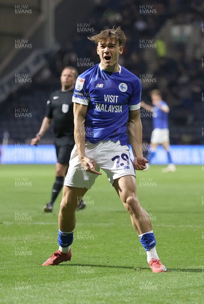 080425 - Preston North End v Cardiff City - Sky Bet Championship - Will AIves of Cardiff celebrates 1st goal