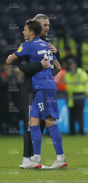 201121 - Preston North End v Cardiff City - Sky Bet Championship - Manager Steve Morison of Cardiff with Perry Ng of Cardiff at the end of the match