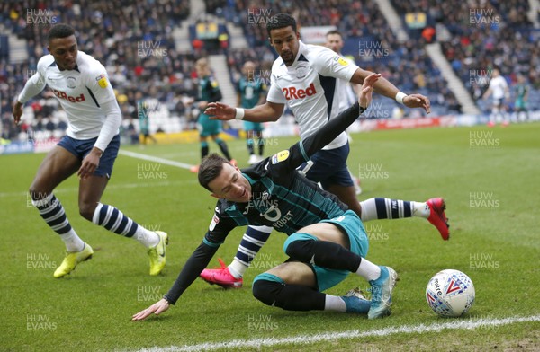 010220 - Preston North End v Swansea City - Sky Bet Championship - Besant Celina of Swansea and Tom Stead and Darnell Fisher of Preston North End