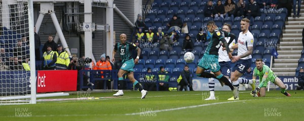 010220 - Preston North End v Swansea City - Sky Bet Championship - Rhian Brewster of Swansea slots home the 1st goal from a pass from Andre Ayew