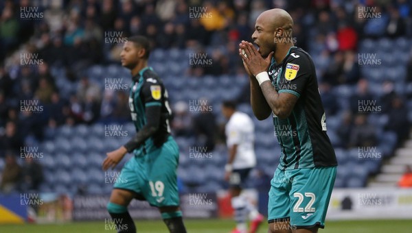 010220 - Preston North End v Swansea City - Sky Bet Championship - Andre Ayew of Swansea rues a missed chance   