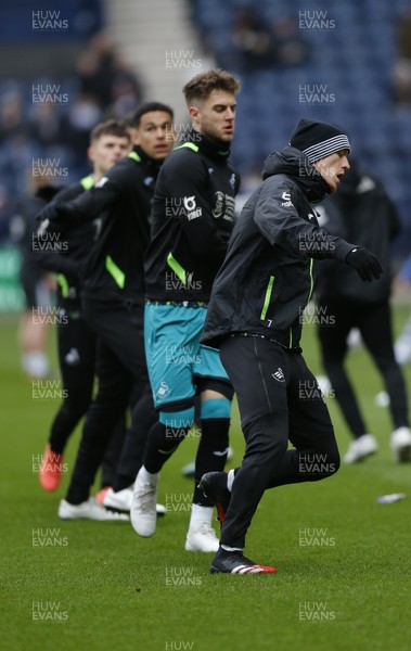 010220 - Preston North End v Swansea City - Sky Bet Championship - Swansea team warm up before the match   
