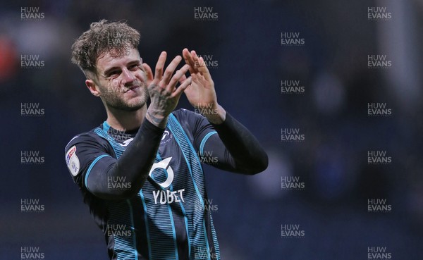 010220 - Preston North End v Swansea City - Sky Bet Championship - Joe Rodon of Swansea salutes the fans at the end of the match   