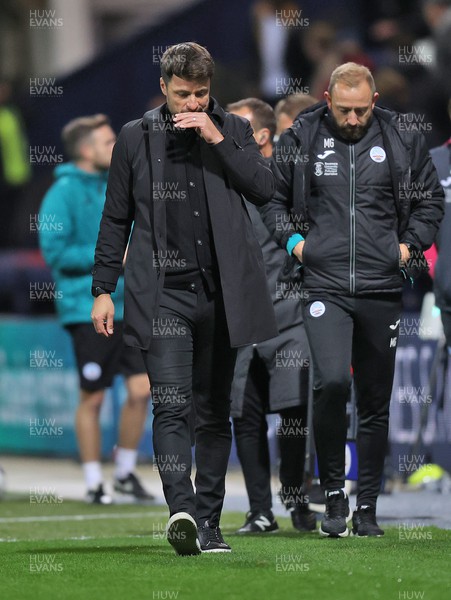 011122 - Preston North End v Swansea City - Sky Bet Championship - Head Coach Russell Martin  of Swansea leaves the field at half time looking downcast losing 1-0 