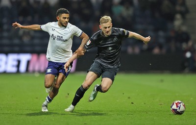 040325 - Preston North End v Swansea City - Sky Bet Championship - Harry Darling of Swansea and Kaine Kesler-Hayden of Preston North End