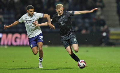 040325 - Preston North End v Swansea City - Sky Bet Championship - Harry Darling of Swansea and Kaine Kesler-Hayden of Preston North End