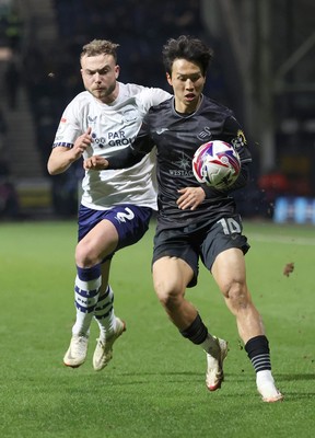 040325 - Preston North End v Swansea City - Sky Bet Championship - Eom Ji-sung of Swansea and Ryan Porteous of Preston North End