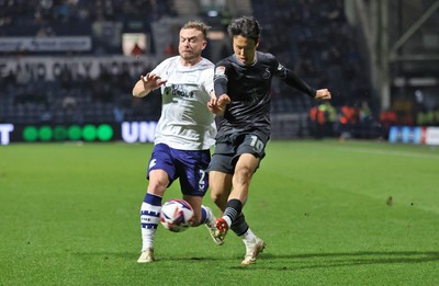 040325 - Preston North End v Swansea City - Sky Bet Championship - Eom Ji-sung of Swansea and Ryan Porteous of Preston North End