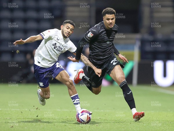 040325 - Preston North End v Swansea City - Sky Bet Championship - Myles Peart-Harris of Swansea and Kaine Kesler-Hayden of Preston North End