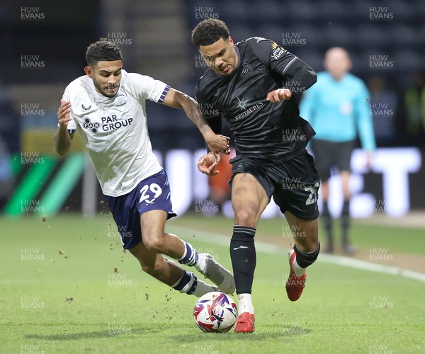 040325 - Preston North End v Swansea City - Sky Bet Championship - Myles Peart-Harris of Swansea and Kaine Kesler-Hayden of Preston North End