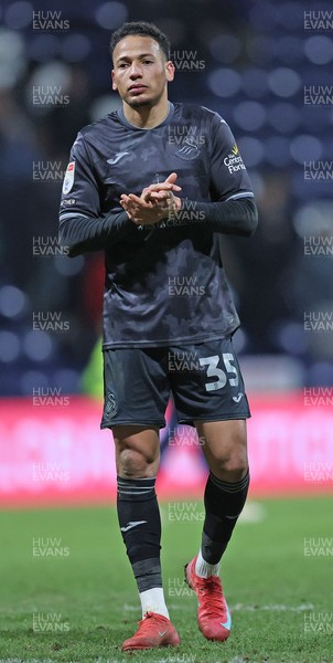 040325 - Preston North End v Swansea City - Sky Bet Championship - Ronald of Swansea salutes the travelling fans