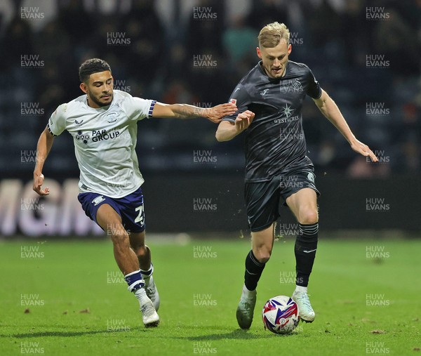 040325 - Preston North End v Swansea City - Sky Bet Championship - Harry Darling of Swansea and Kaine Kesler-Hayden of Preston North End