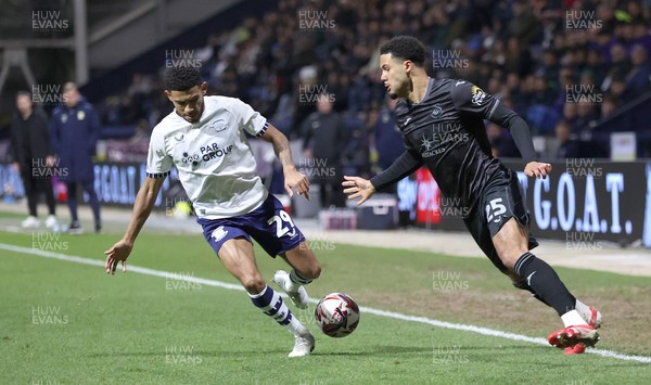 040325 - Preston North End v Swansea City - Sky Bet Championship - Myles Peart-Harris of Swansea and Kaine Kesler-Hayden of Preston North End