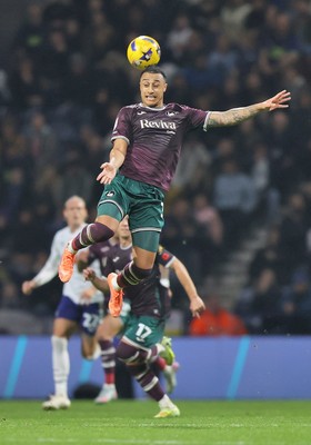 051125 - Preston North End v Swansea City - Sky Bet Championship - Adam Idah of Swansea outheads the opposition