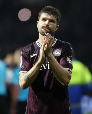 051125 - Preston North End v Swansea City - Sky Bet Championship - Cameron Burgess of Swansea applauds the travelling fans at the end of the match