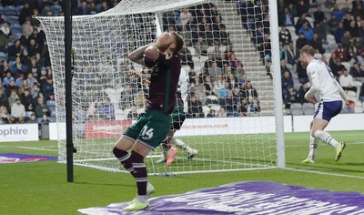 051125 - Preston North End v Swansea City - Sky Bet Championship - Josh Tymon of Swansea rues missed chance