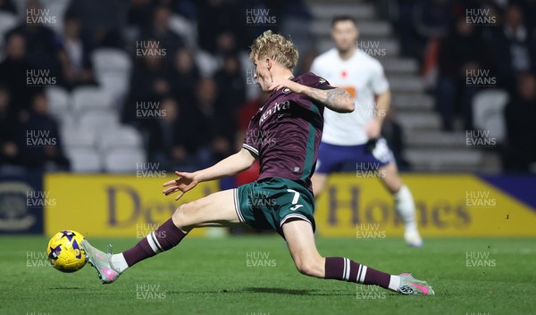051125 - Preston North End v Swansea City - Sky Bet Championship - Melker Widell of Swansea tries for a goal