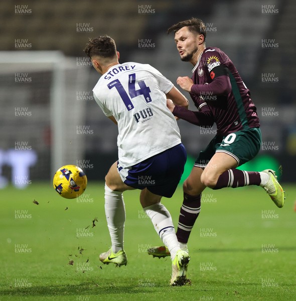 051125 - Preston North End v Swansea City - Sky Bet Championship - Liam Cullen of Swansea and Jordan Storey of Preston North End