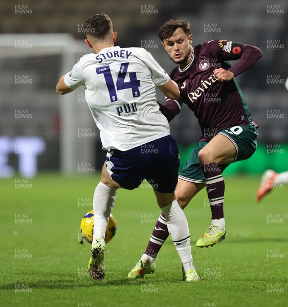 051125 - Preston North End v Swansea City - Sky Bet Championship - Liam Cullen of Swansea and Jordan Storey of Preston North End