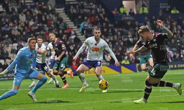 051125 - Preston North End v Swansea City - Sky Bet Championship - Goalkeeper Daniel Iverson of Preston North End saves the shot of Josh Tymon of Swansea