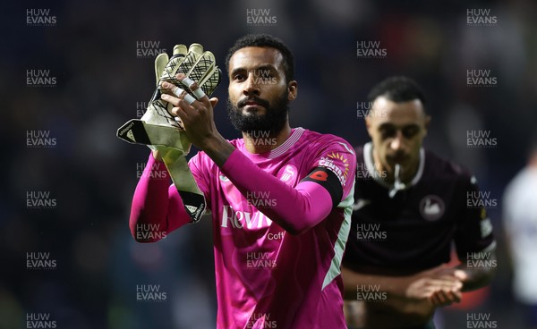 051125 - Preston North End v Swansea City - Sky Bet Championship - Goalkeeper Lawrence Vigouroux of Swansea applauds the travelling fans at the end of the match