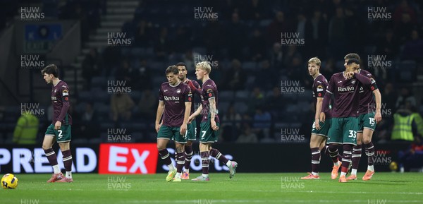 051125 - Preston North End v Swansea City - Sky Bet Championship - Swansea dejected after Preston scores 1st goal