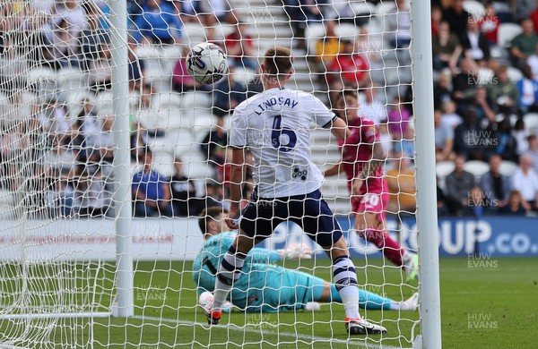 260823 - Preston North End v Swansea City - Sky Bet Championship - Harrison Ashby  of Swansea scores the 1st goal of the match