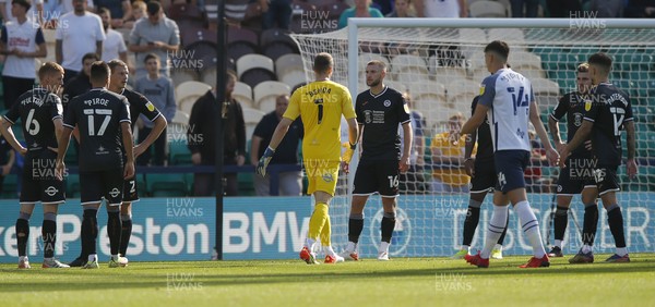 280821 - Preston North End v Swansea City - Sky Bet Championship - Goalkeeper Steven Benda walks back to goal after getting a yellow card