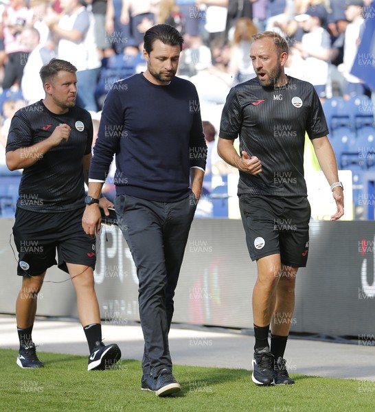 280821 - Preston North End v Swansea City - Sky Bet Championship - Head Coach Russell Martin  of Swansea walks off at half time