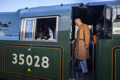 071218 - Picture shows HRH Prince Charles on the steam train after arriving in Cardiff at Central Station