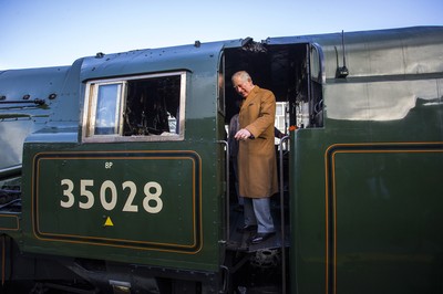 071218 - Picture shows HRH Prince Charles on the steam train after arriving in Cardiff at Central Station