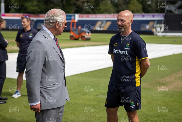 090721 - Prince Charles, the Prince of Wales meets Glamorgan Head Coach Matthew Maynard during his visit to  Glamorgan County Crickets ground Sophia Gardens in Cardiff this morning