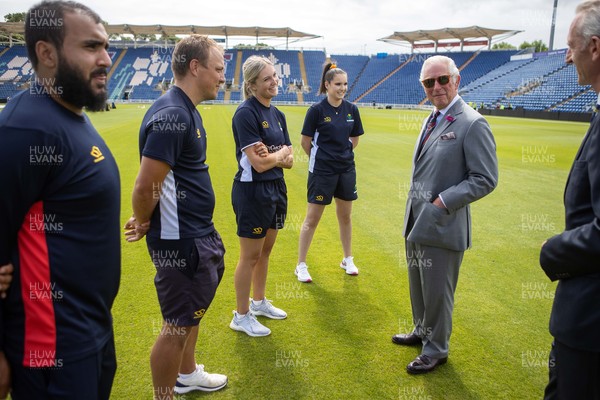 090721 - Prince Charles, the Prince of Wales meets Wales Women�s player Charlotte Scarborough during his visit to  Glamorgan County Crickets ground Sophia Gardens in Cardiff this morning