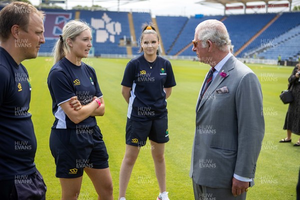 090721 - Prince Charles, the Prince of Wales meets Wales Women�s player Charlotte Scarborough during his visit to  Glamorgan County Crickets ground Sophia Gardens in Cardiff this morning