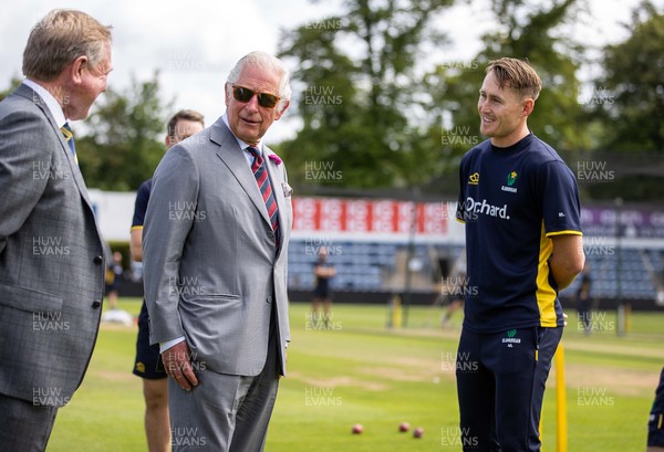 090721 - Prince Charles, the Prince of Wales meets Glamorgan and Australia player Marnus Labuschagne during his visit to  Glamorgan County Crickets ground Sophia Gardens in Cardiff this morning