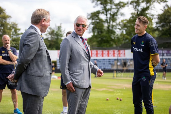 090721 - Prince Charles, the Prince of Wales meets Glamorgan and Australia player Marnus Labuschagne during his visit to  Glamorgan County Crickets ground Sophia Gardens in Cardiff this morning