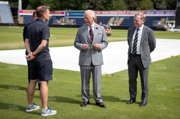 090721 - Prince Charles, the Prince of Wales speaks to Mark Wallace during his visit Glamorgan County Crickets ground Sophia Gardens in Cardiff this morning