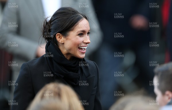 180118 - Picture shows Prince Harry and Meghan Markle during their visit to Cardiff Castle, Wales Where they met members of the public and school children
