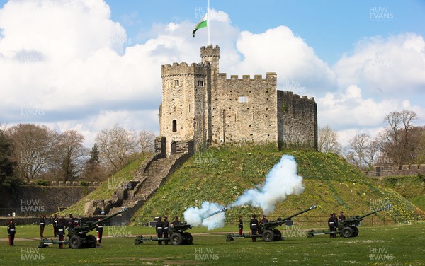 100421 Gun Salute, Cardiff Castle - A 41 gun salute is fired at Cardiff Castle in honour of HRH The Prince Philip, Duke of Edinburgh whose death was announced yesterday The salute was one of a number that took place in cities in the UK, Gibraltar and also on Royal Navy ships at sea