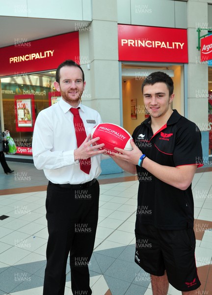 05.12.11. WRU-Principality Player of the Month. Jordan Williams of Llanelli RFC, WRU-Principality Premiership Player of the Month, with Dean Roberts, Senior Customer Adviser, Principality Building Society, Llanelli. 