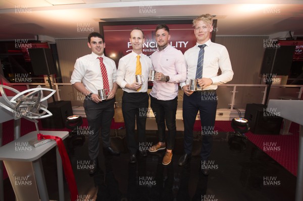 160518 - Principality Premiership Awards - Referee of the Year Adam Thomas, Coach of the Year Craig Warlow, Player of the Year Kyle Evans and Best Newcomer Toby Fricker