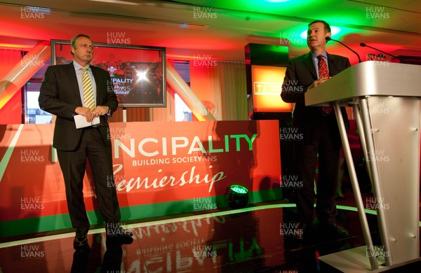 280513 - WRU Principality Premiership Awards Dinner - WRU Group Chief Executive Roger Lewis addresses guests, with Graeme Yorston, Group Chief Executive of the Principality Building Society