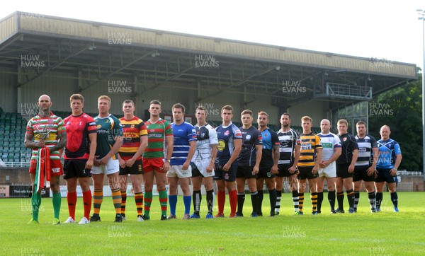 240816 - Principality Premiership Launch -Ebbw Vale captain Damien Hudd with the other 15 premiership club players