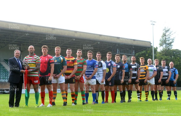 240816 - Principality Premiership Launch -Principality Building Society Chief Executive Graeme Yorston with players from the 16 Premiership clubs