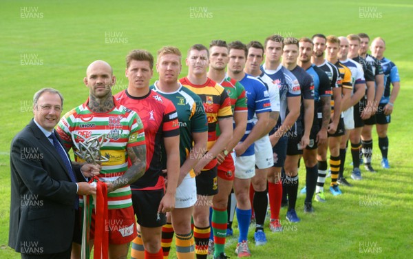 240816 - Principality Premiership Launch -Principality Building Society Chief Executive Graeme Yorston with players from the 16 Premiership clubs