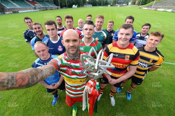 240816 - Principality Premiership Launch -Ebbw Vale captain Damien Hudd with the other 15 premiership club players