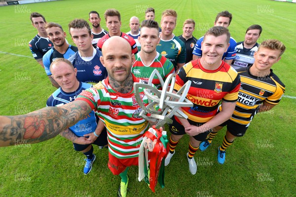 240816 - Principality Premiership Launch -Ebbw Vale captain Damien Hudd with the other 15 premiership club players