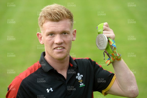 240816 - Principality Premiership Launch -GB Olympic sevens rugby player Sam Cross with his silver medal