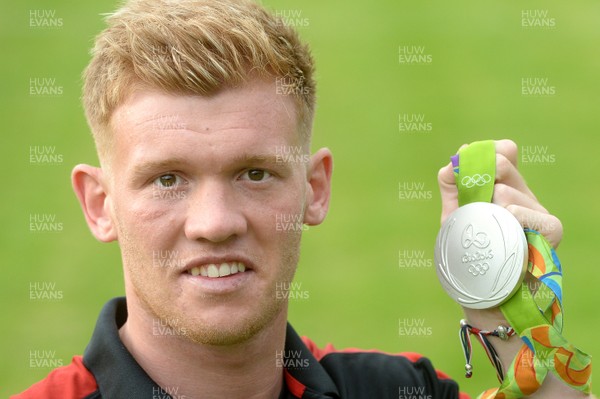 240816 - Principality Premiership Launch -GB Olympic sevens rugby player Sam Cross with his silver medal